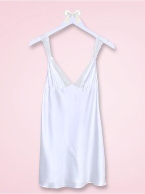 Victoria’s Secret Satin Lace Chemise Slip Dress M White Bridal Lingerie